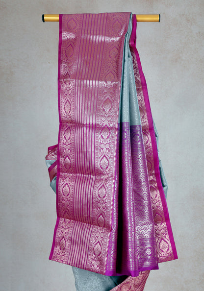 Ice Blue Magenta Silver Border Art Silk Saree - ASS-1-1004 image 6