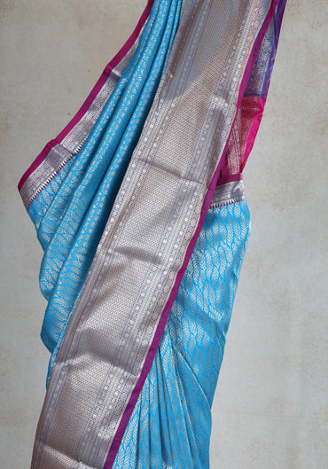 Sky Blue Silver Grey Pallu Art Silk Saree - ASS-1-1201 image 2
