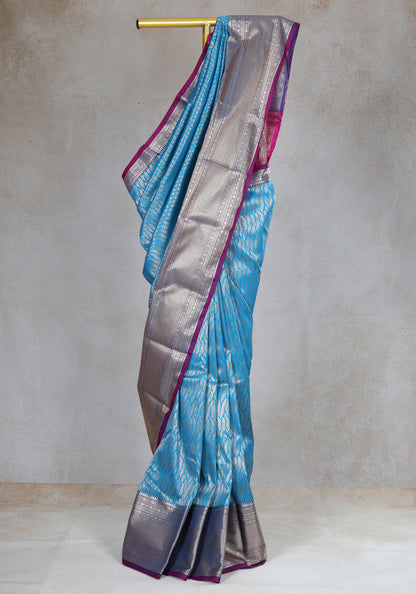Sky Blue Silver Grey Pallu Art Silk Saree - ASS-1-1201 image 4