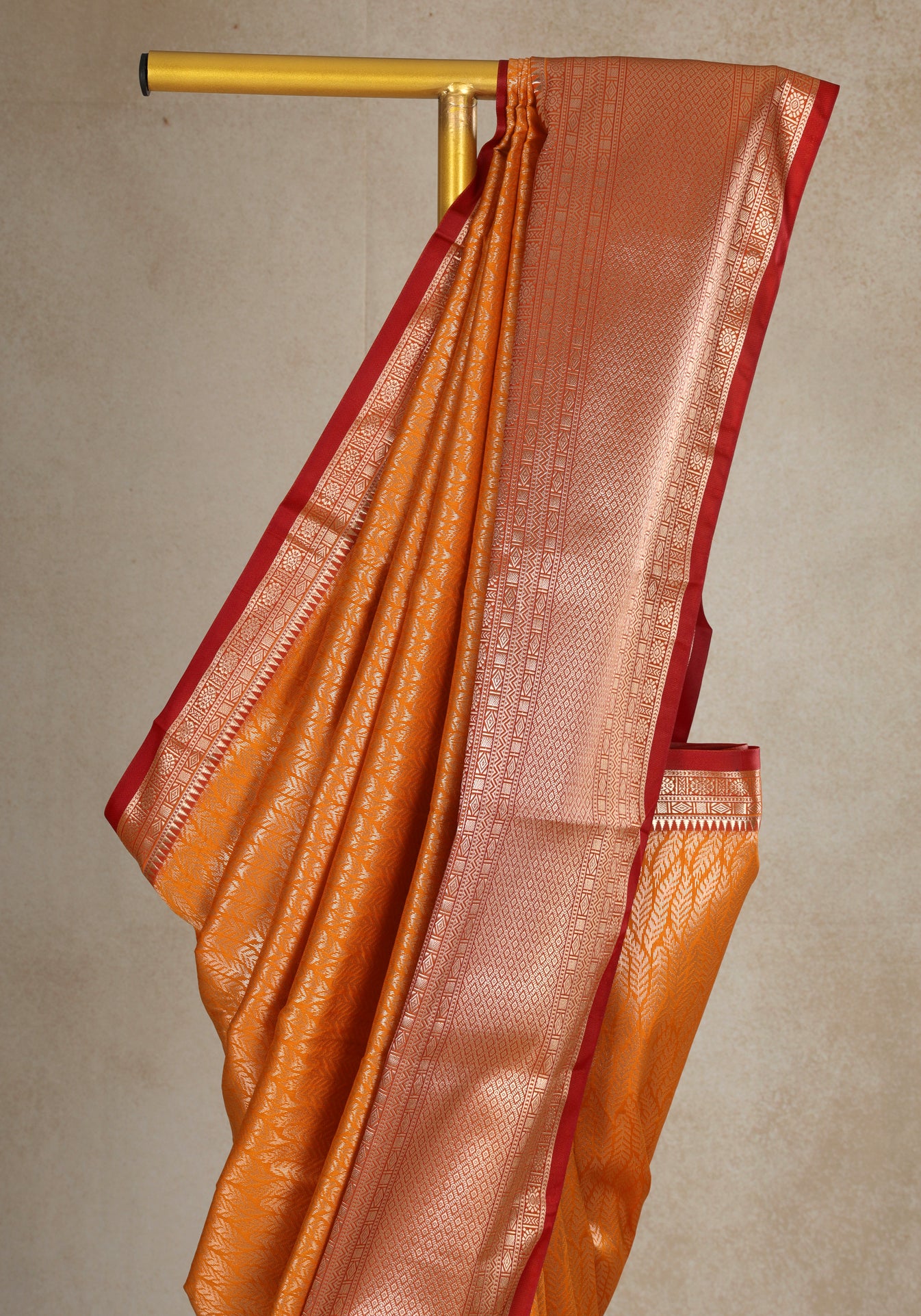 Rust Orange Red Copper Border Art Silk Saree - ASS-1-1202 image 2