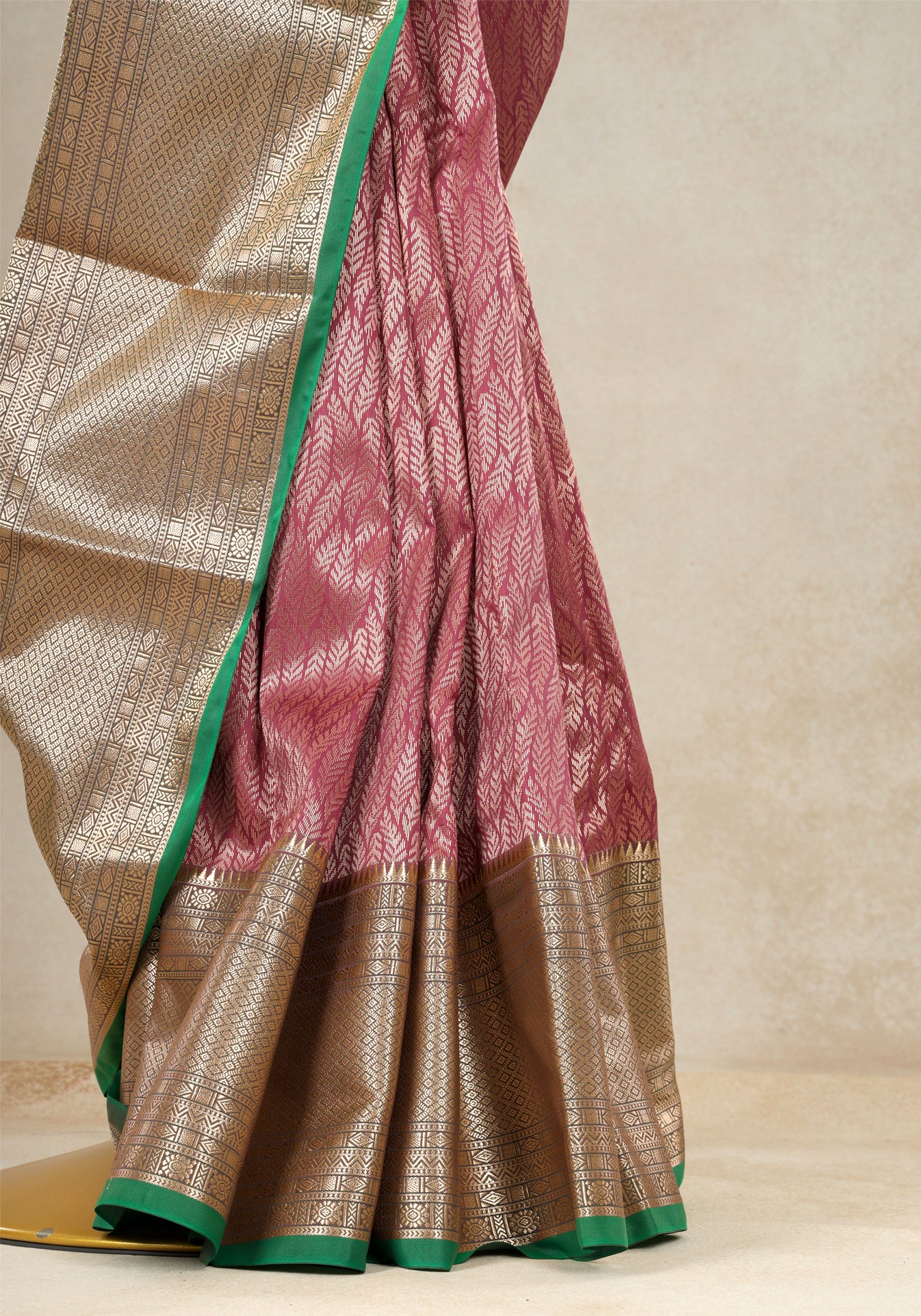 Dusty Rose Mint Green Gold Border Art Silk Saree - ASS-1-1203 image 1