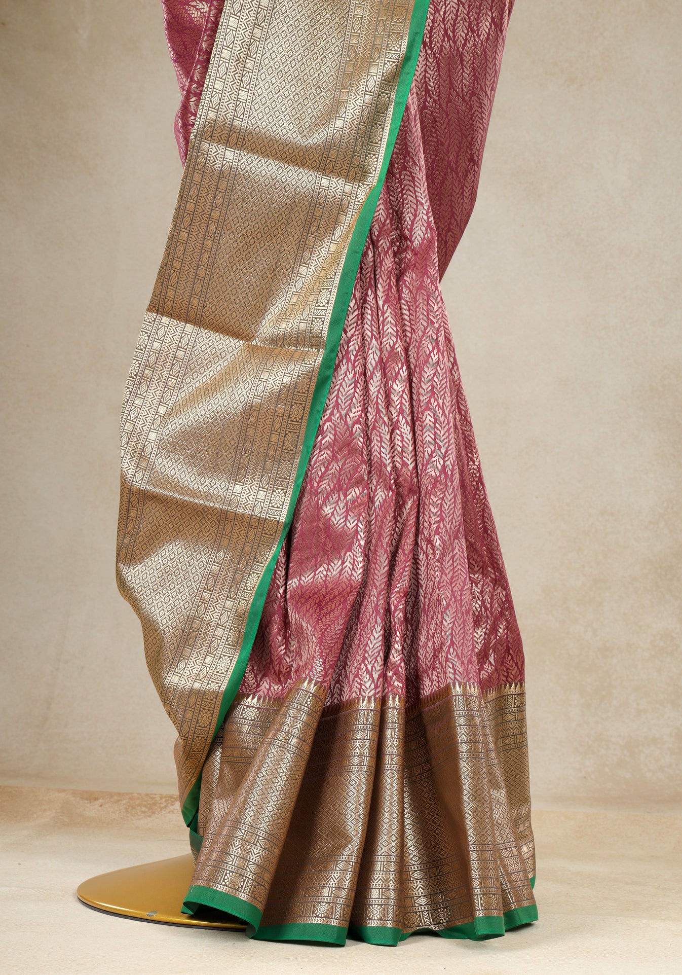 Dusty Rose Mint Green Gold Border Art Silk Saree - ASS-1-1203 image 2