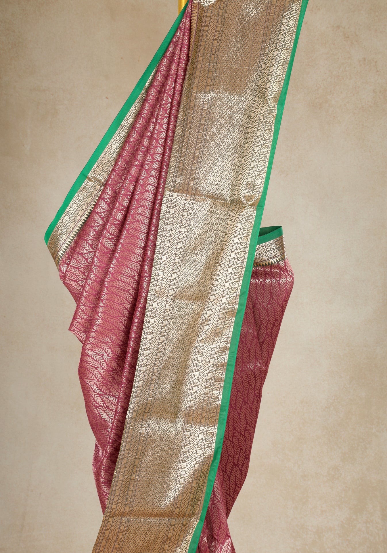 Dusty Rose Mint Green Gold Border Art Silk Saree - ASS-1-1203 image 3