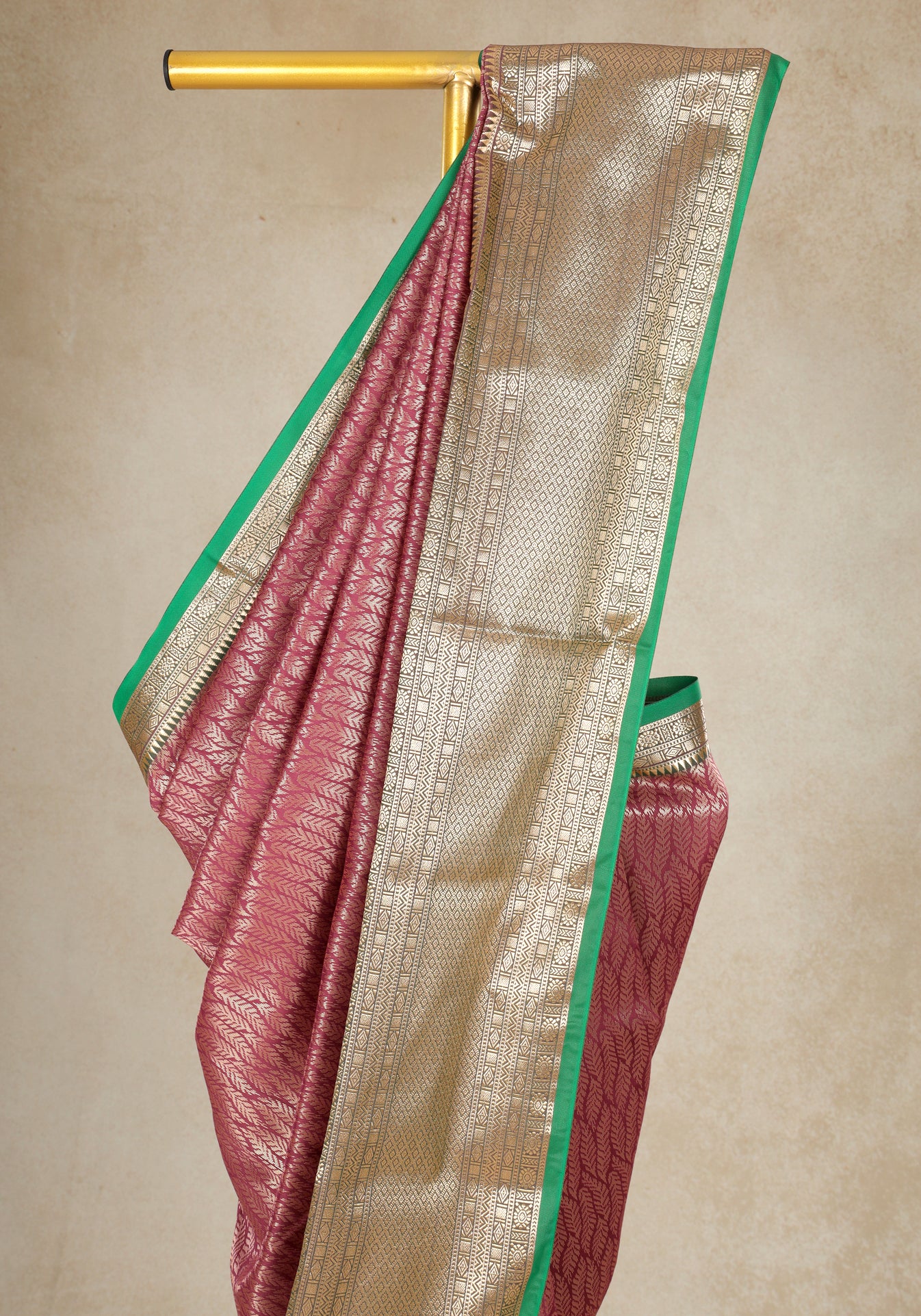 Dusty Rose Mint Green Gold Border Art Silk Saree - ASS-1-1203 image 5