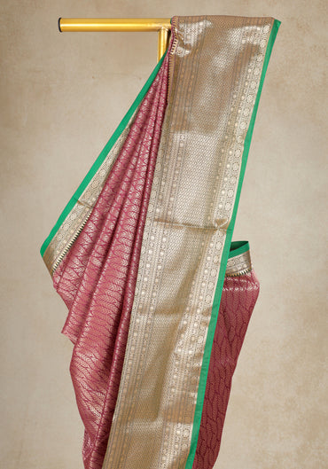 Dusty Rose Mint Green Gold Border Art Silk Saree - ASS-1-1203 image 5