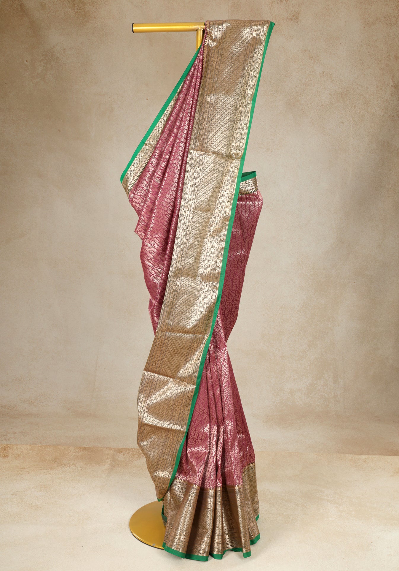 Dusty Rose Mint Green Gold Border Art Silk Saree - ASS-1-1203 image 6