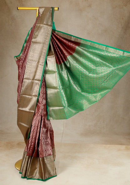 Rose Pink Mint Green Gold Border Art Silk Saree - ASS-1-1204 image 1