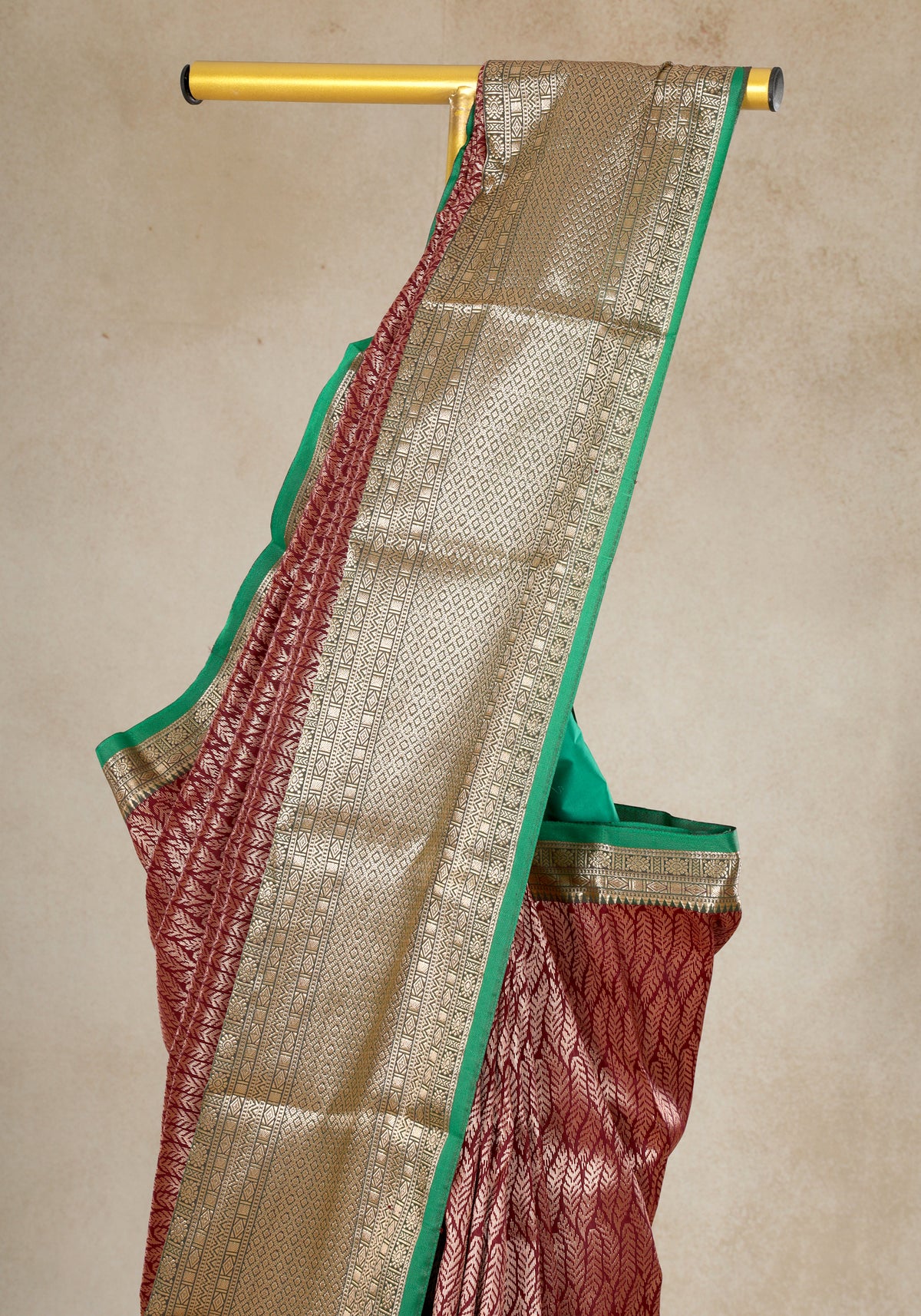 Art Silk Saree Rose Pink Mint Green Gold Border