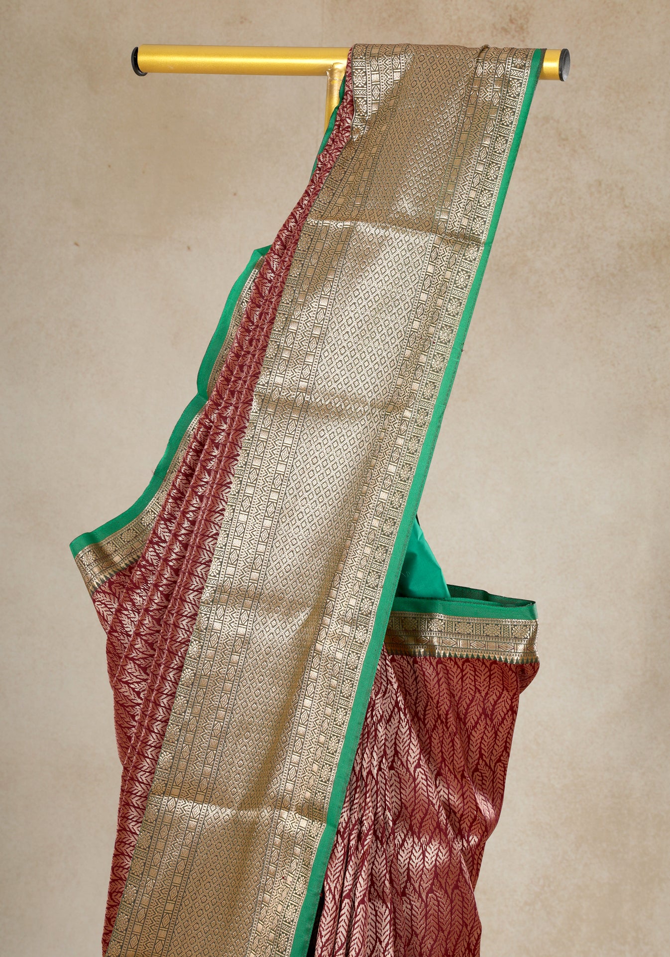 Rose Pink Mint Green Gold Border Art Silk Saree - ASS-1-1204 image 3