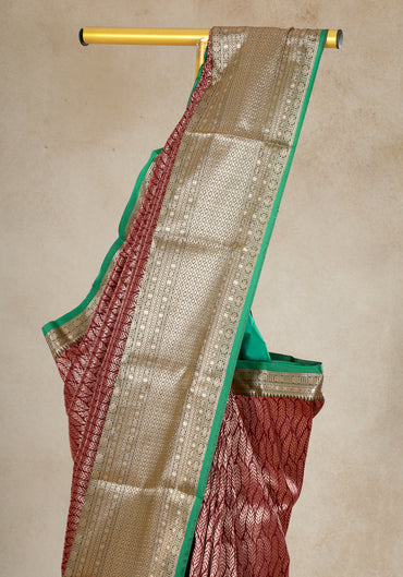 Rose Pink Mint Green Gold Border Art Silk Saree - ASS-1-1204 image 3
