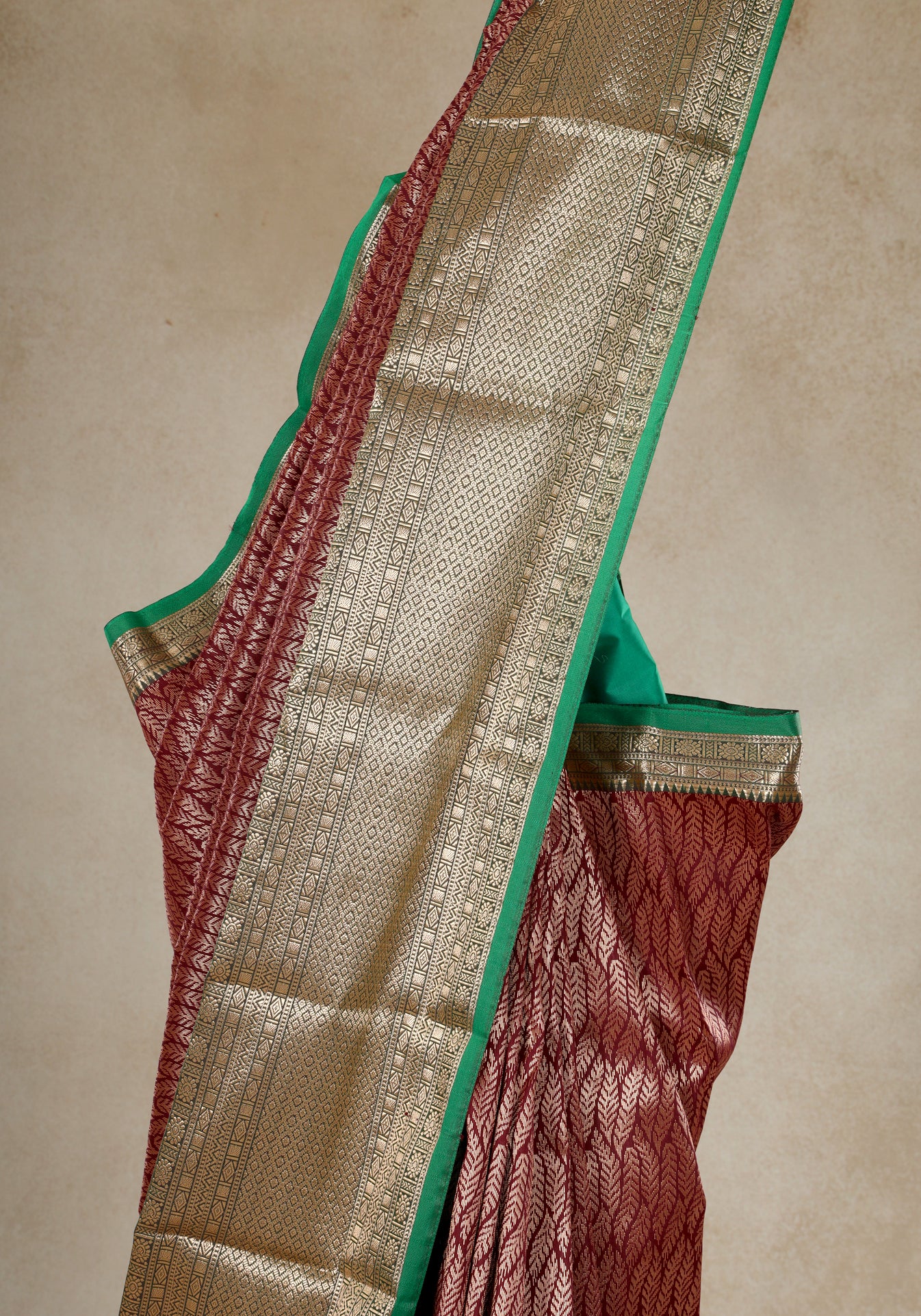 Rose Pink Mint Green Gold Border Art Silk Saree - ASS-1-1204 image 5