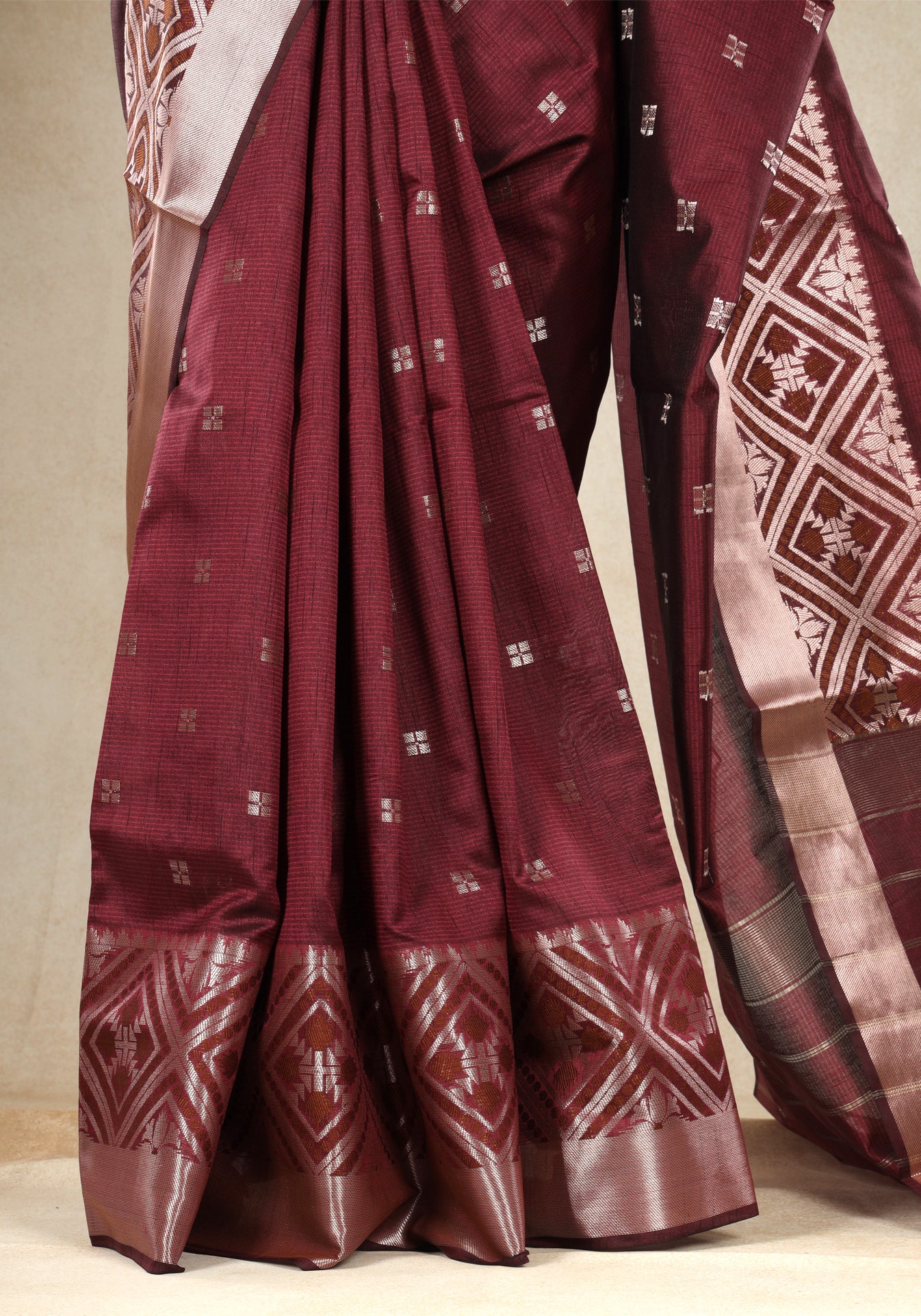 Maroon Silver Geometric Border Art Silk Saree - ATS-1-1001 image 1