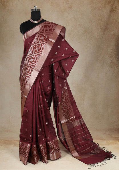 Maroon Silver Geometric Border Art Silk Saree - ATS-1-1001 image 2