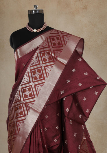 Maroon Silver Geometric Border Art Silk Saree - ATS-1-1001 image 3