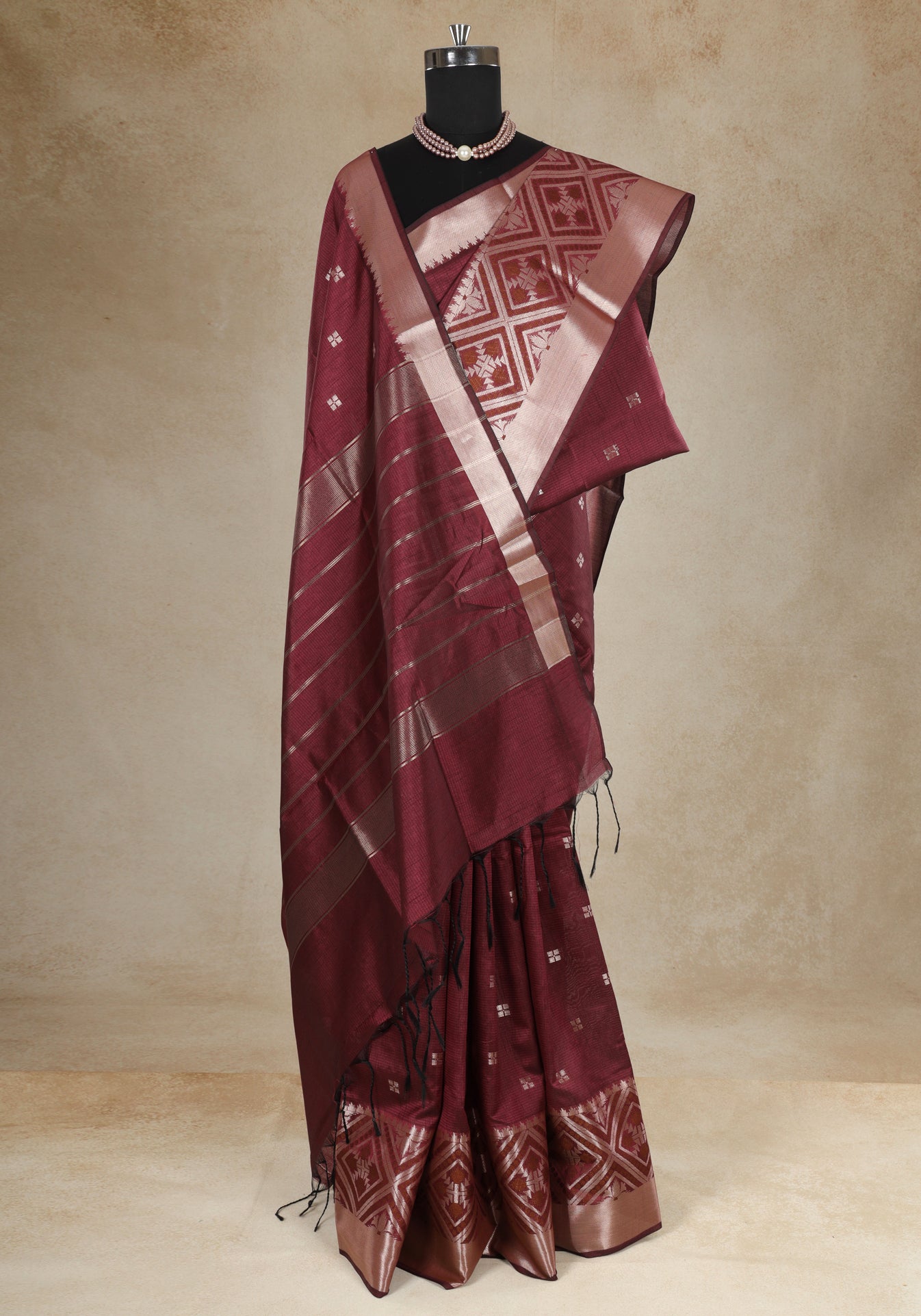 Maroon Silver Geometric Border Art Silk Saree - ATS-1-1001 image 4