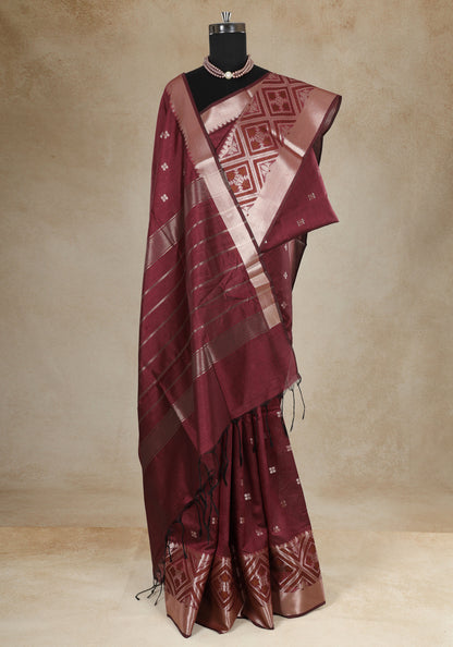 Maroon Silver Geometric Border Art Silk Saree - ATS-1-1001 image 4