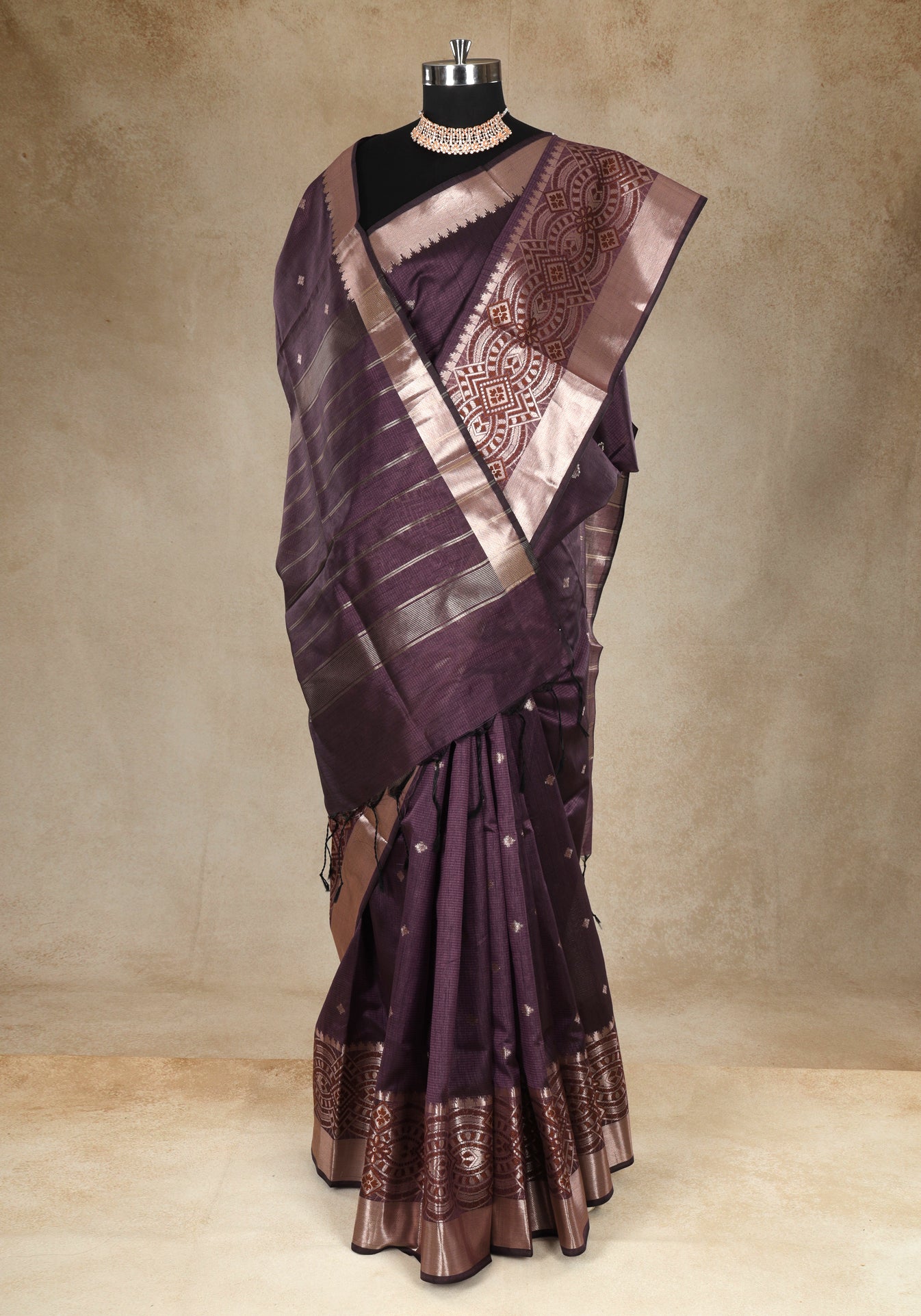 Deep Plum Silver Paisley Border Art Silk Saree - ATS-1-1002 image 2