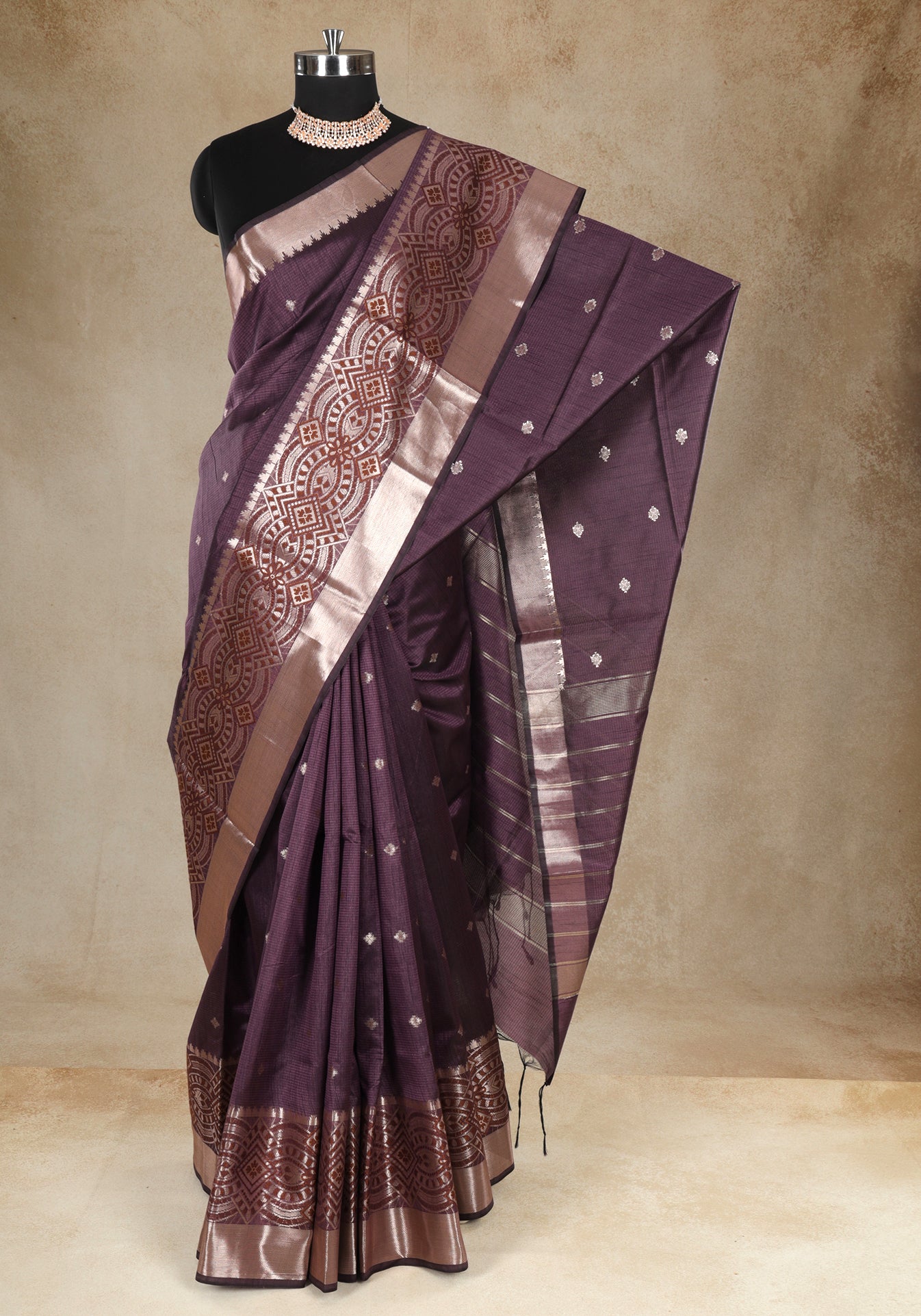 Deep Plum Silver Paisley Border Art Silk Saree - ATS-1-1002 image 3