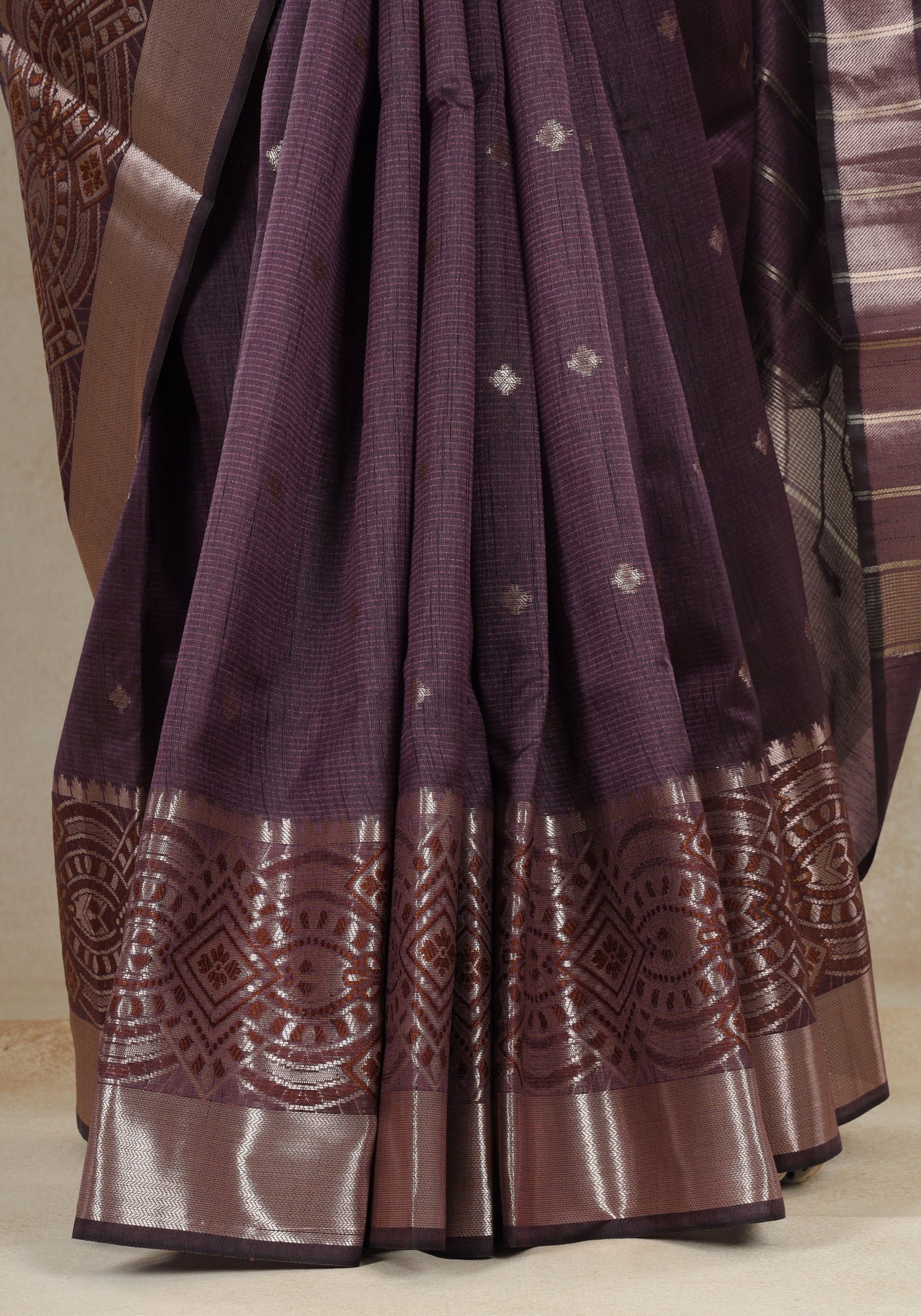 Deep Plum Silver Paisley Border Art Silk Saree - ATS-1-1002 image 5