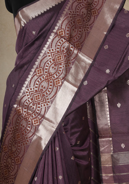 Deep Plum Silver Paisley Border Art Silk Saree - ATS-1-1002 image 6