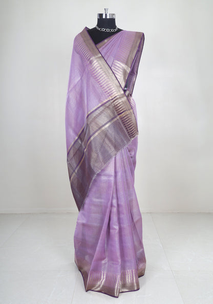 Lavender Silver Border Banaras Tissue Silk Saree - BCS-1-1001 image 1