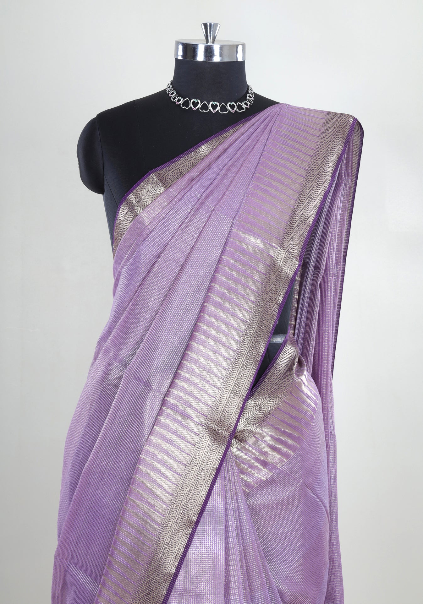 Lavender Silver Border Banaras Tissue Silk Saree - BCS-1-1001 image 3