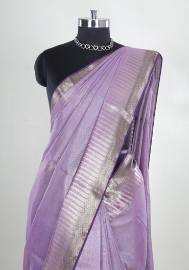 Lavender Silver Border Banaras Tissue Silk Saree - BCS-1-1001 image 3