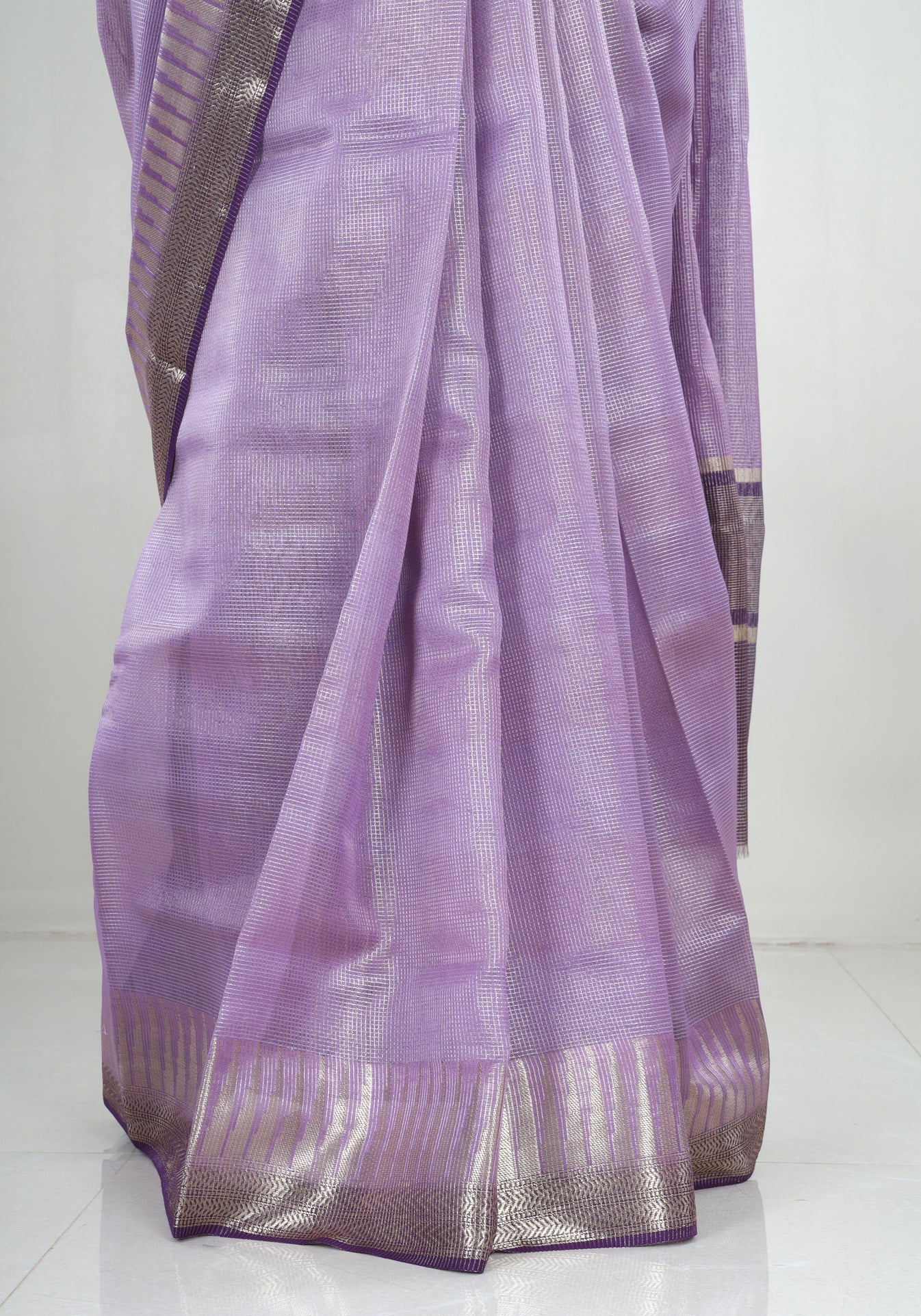 Lavender Silver Border Banaras Tissue Silk Saree - BCS-1-1001 image 4