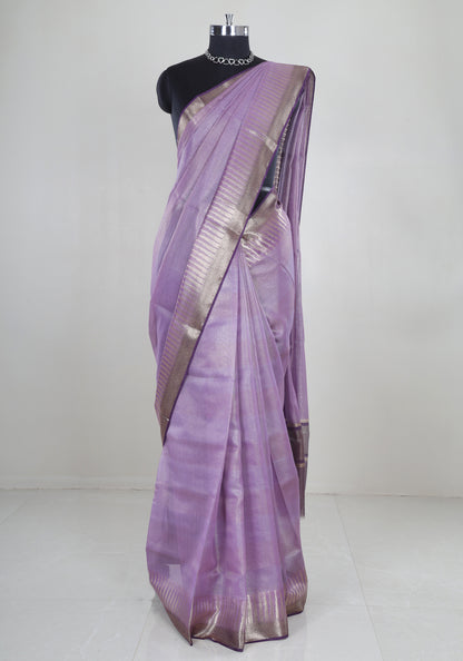 Lavender Silver Border Banaras Tissue Silk Saree - BCS-1-1001 image 5