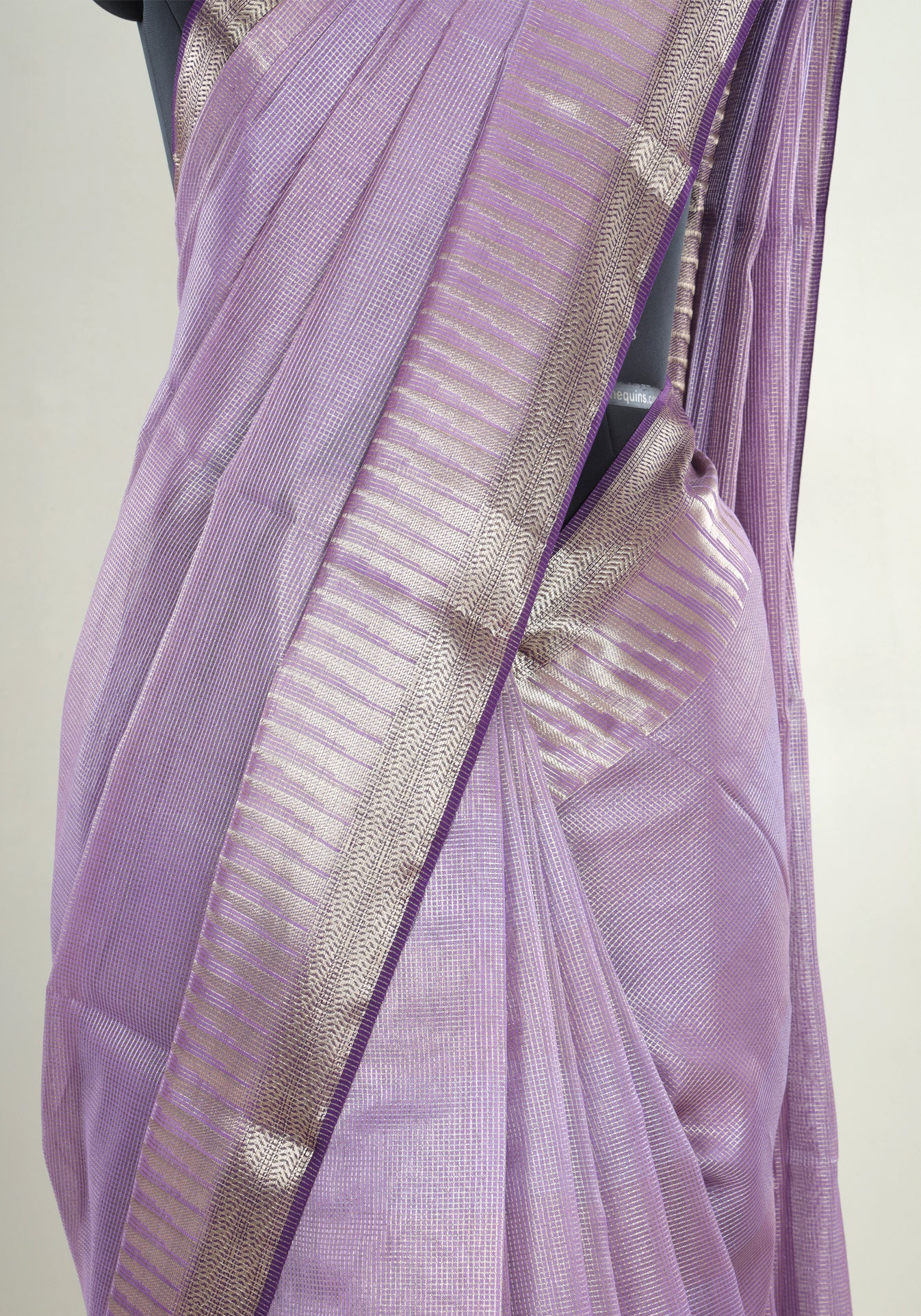 Lavender Silver Border Banaras Tissue Silk Saree - BCS-1-1001 image 6