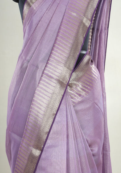 Lavender Silver Border Banaras Tissue Silk Saree - BCS-1-1001 image 6