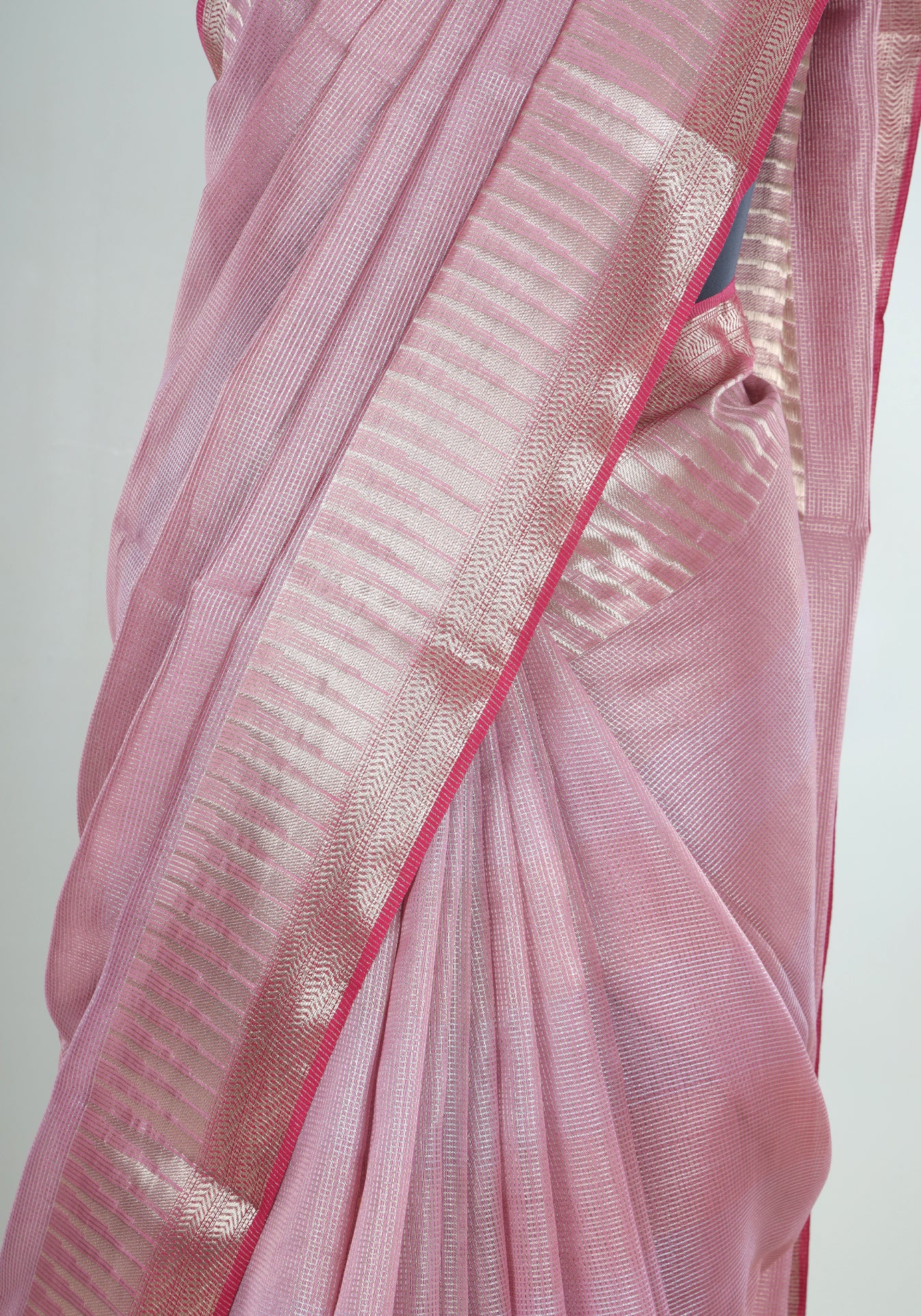 Blush Pink Silver Border Banaras Tissue Silk Saree - BCS-1-1002 image 4