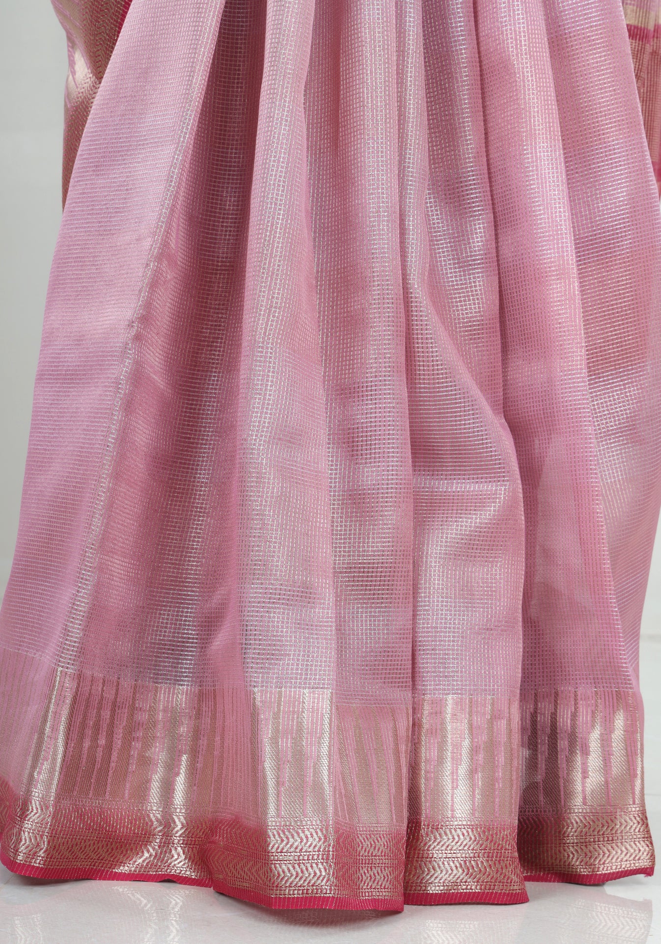 Blush Pink Silver Border Banaras Tissue Silk Saree - BCS-1-1002 image 5