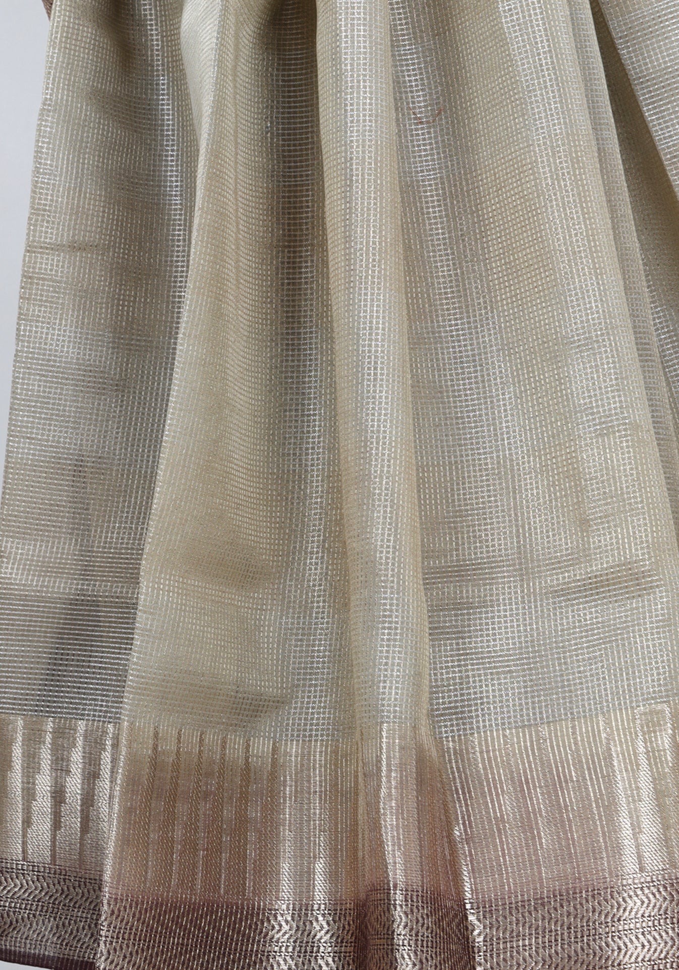 Ivory Beige Silver Border Banaras Tissue Silk Saree - BCS-1-1003 image 5
