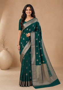 Dhupian Silk Saree Teal Green Silver Buti