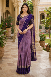 Soft Chanderi Silk Saree Dusty Lavender Purple Dotted Border
