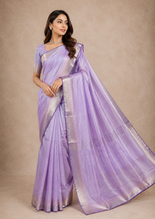 Tussar Silk Saree Lavender Silver Border