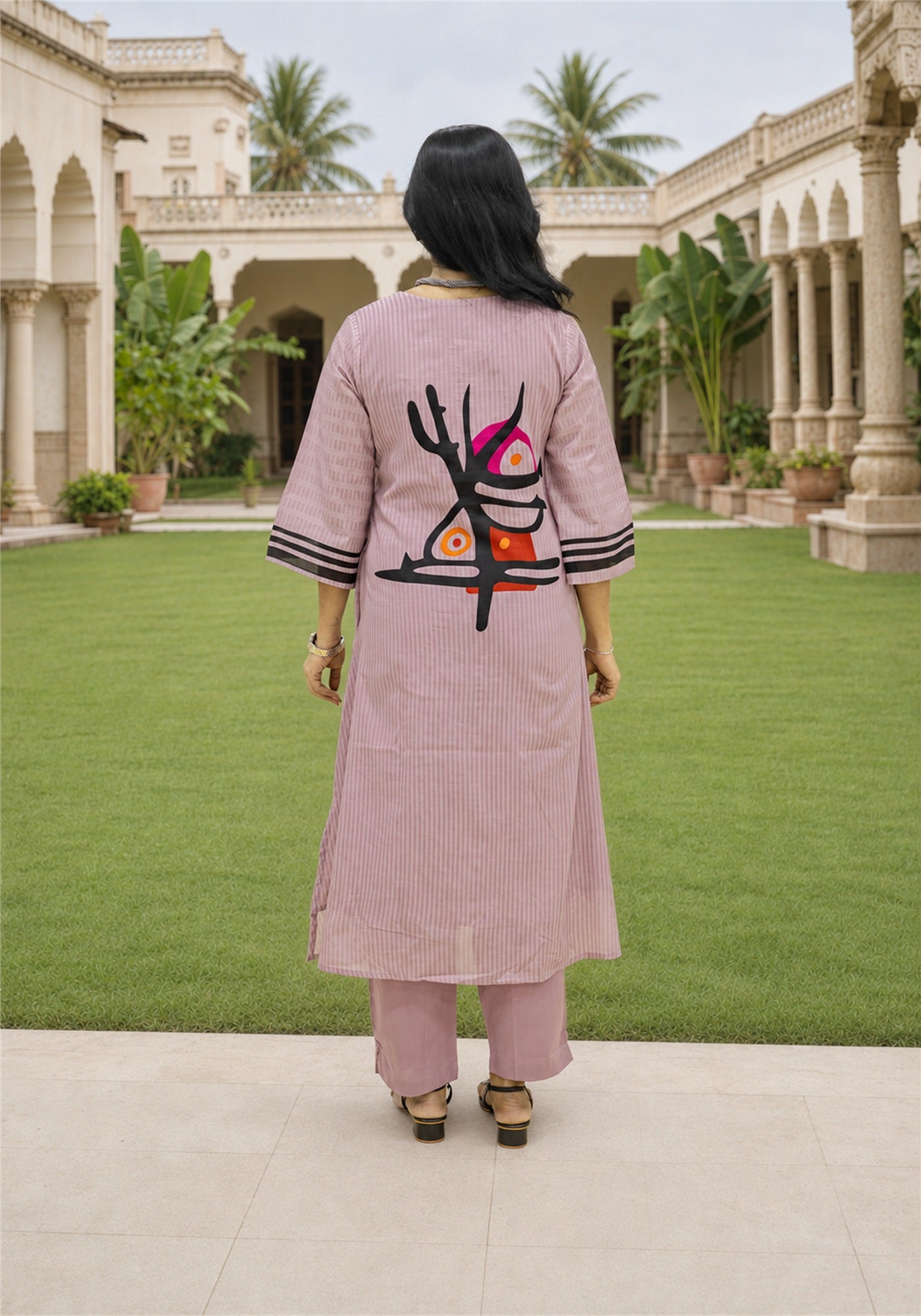 Dusty Pink Cotton Abstract Print Kurta Pant Set - Ashoka Threads - K2-D2-26-PIN - view 6