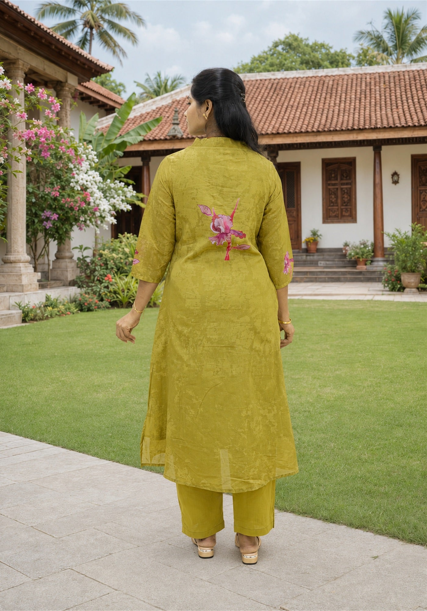 Olive Green Cotton Floral Print Kurta Pant Set - Ashoka Threads - K2-D3-26-OLI - view 6