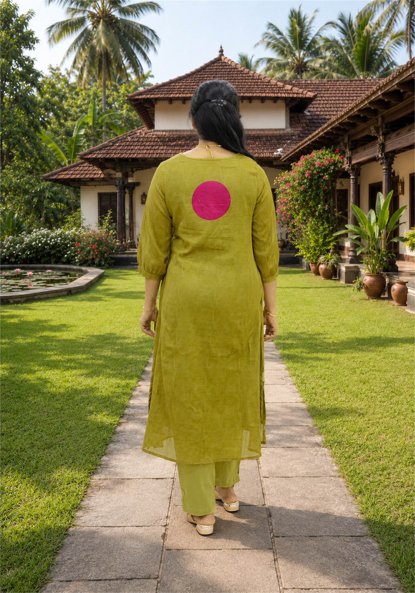 Mustard Green Cotton Floral Kurta Pant Set - Ashoka Threads - K2-D5-26-MUS - view 2