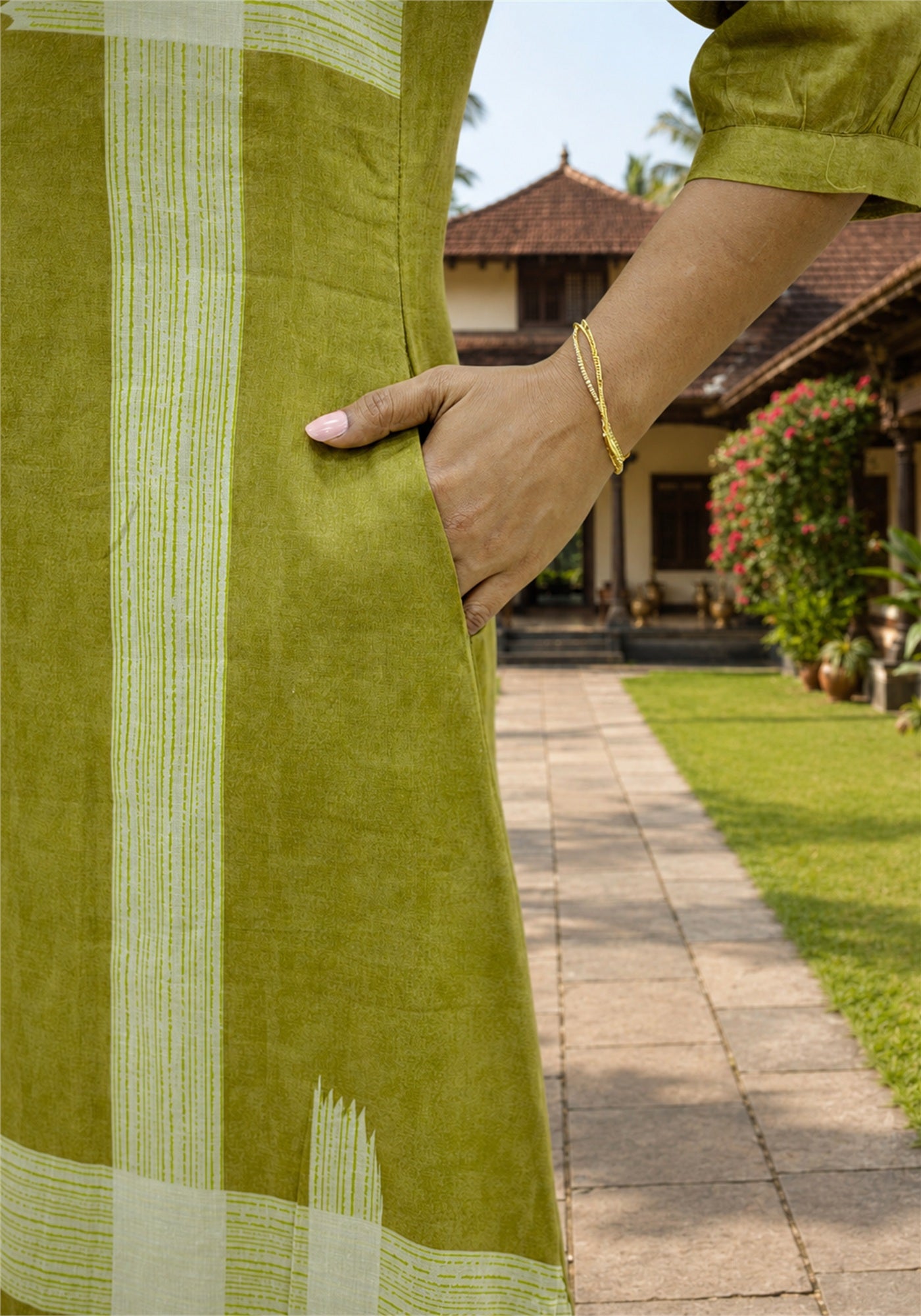 Mustard Green Cotton Floral Kurta Pant Set - Ashoka Threads - K2-D5-26-MUS - view 6