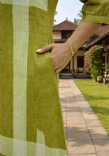 Mustard Green Cotton Floral Kurta Pant Set - Ashoka Threads - K2-D5-26-MUS - view 6