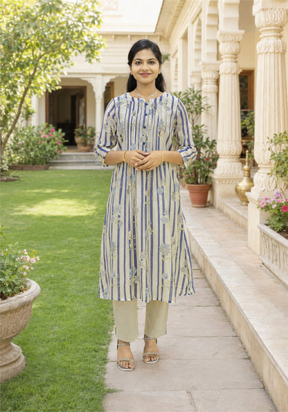 Blue Cotton Striped Kurta Pant Set - Ashoka Threads - K2-D7-26-BLU - view 1
