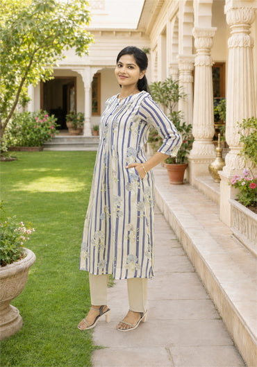 Blue Cotton Striped Kurta Pant Set - Ashoka Threads - K2-D7-26-BLU - view 2