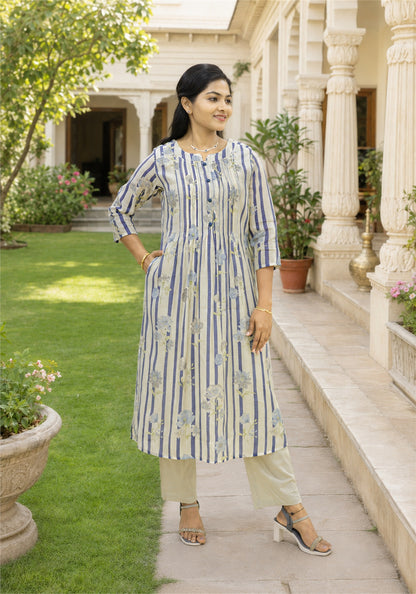 Blue Cotton Striped Kurta Pant Set - Ashoka Threads - K2-D7-26-BLU - view 3