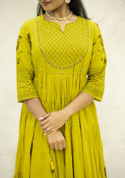 Ivory & Mustard Yellow Floral Kurta Pant Set with Dupatta - Ivory Mustard Yellow