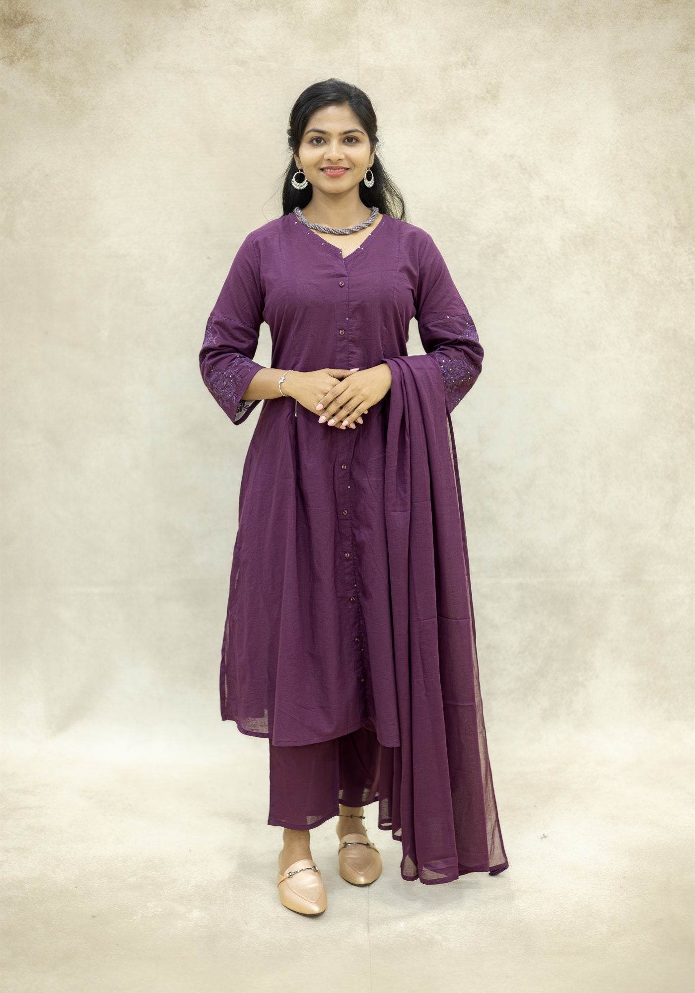 Royal Purple Flared Kurta Pant Set with Dupatta - Royal Purple