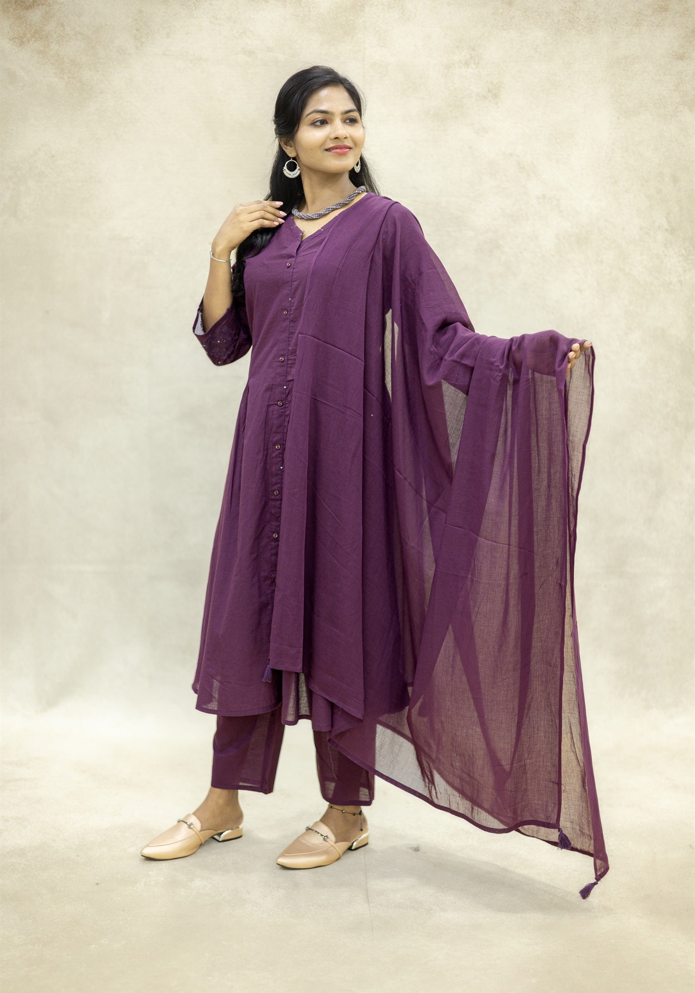 Royal Purple Flared Kurta Pant Set with Dupatta - Royal Purple