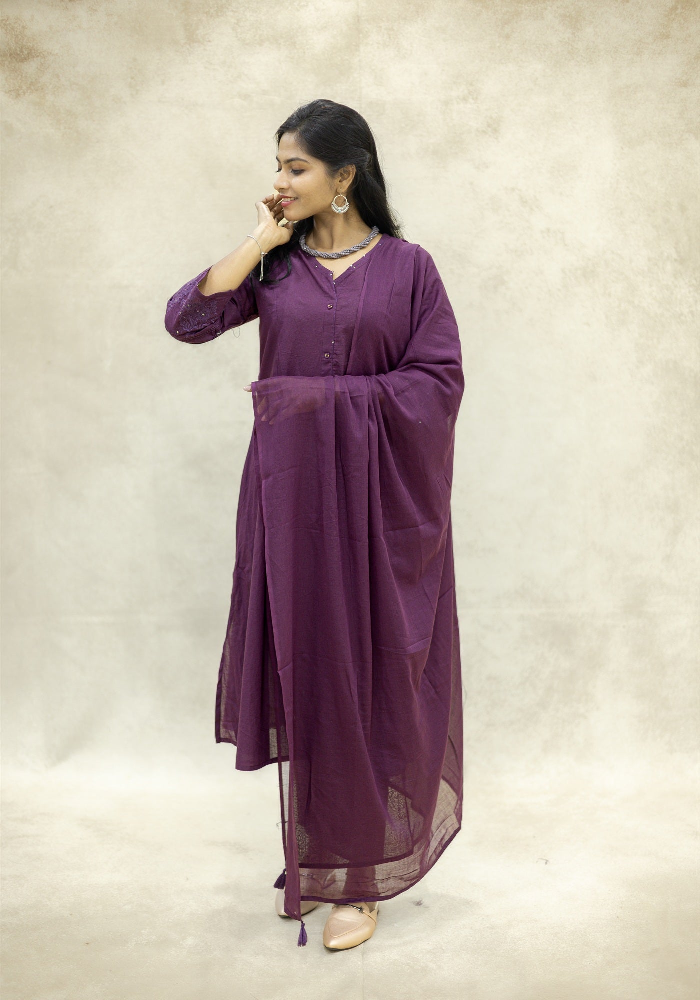 Royal Purple Flared Kurta Pant Set with Dupatta - Royal Purple