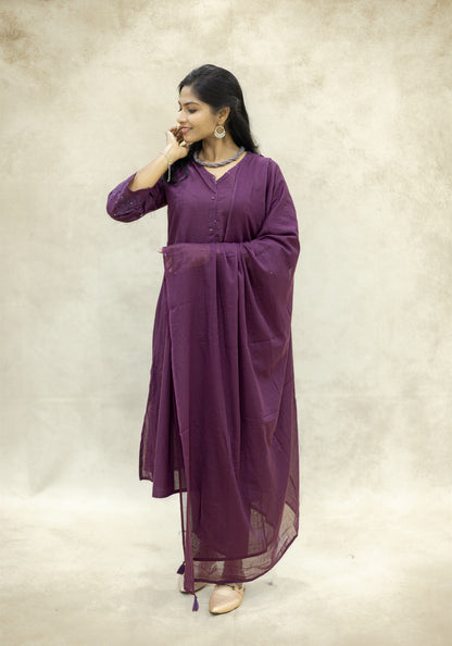 Royal Purple Flared Kurta Pant Set with Dupatta - Royal Purple